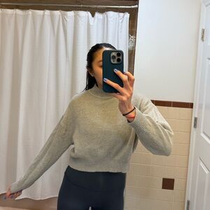 cropped gray mock neck sweater